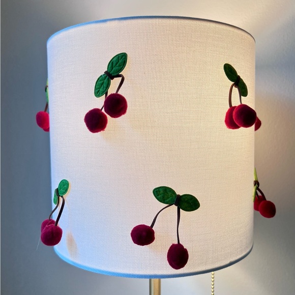 Karma Home Cherry Red Pom Pom Lamp Playful Festive Kitch Home Decor Lamp & Shade - Picture 4 of 10